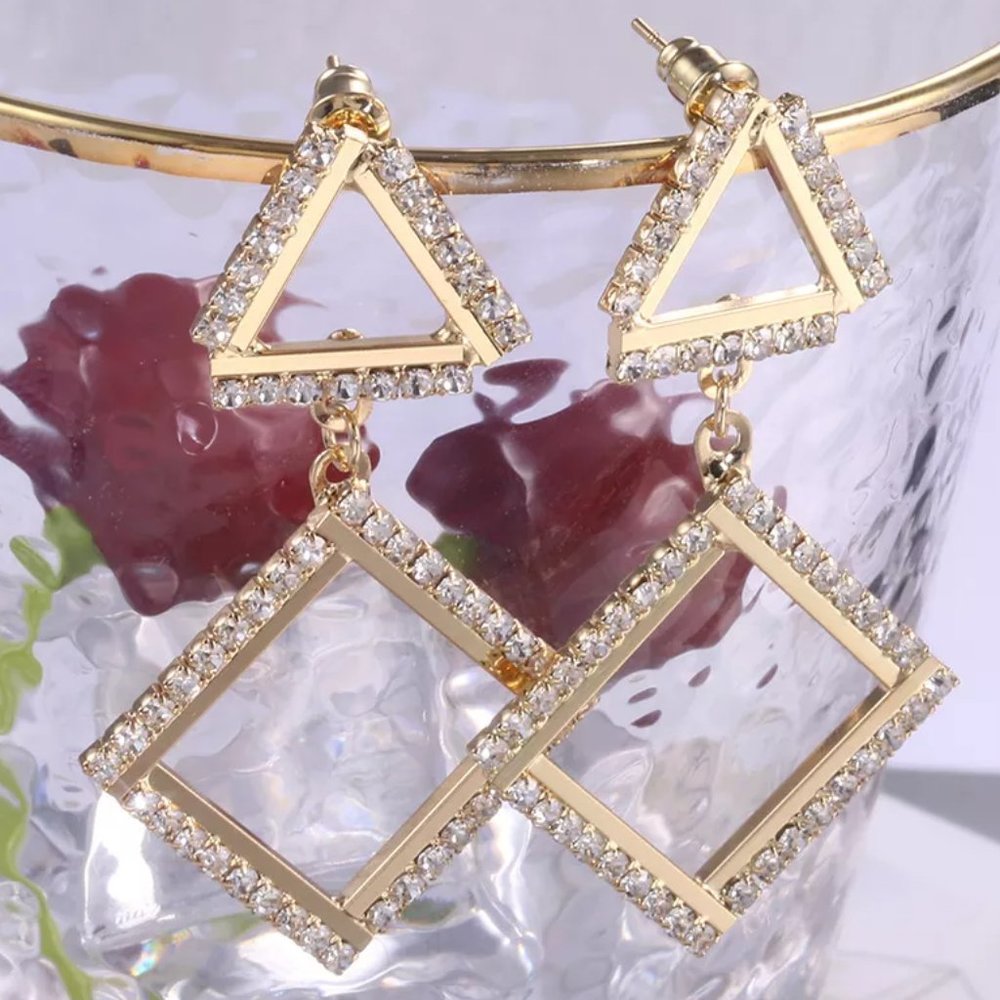 💥Trendy Square Triangle desgin CZ Ear Hook Earrings, MARR9411
